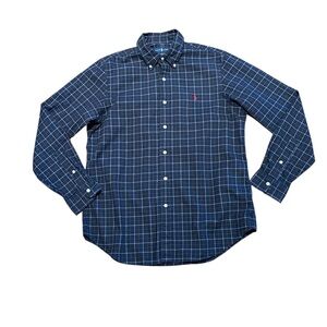 Ralph Lauren Navy Blue Plaid Long Sleeve Shirt Mens Large